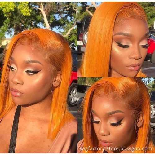 New cheap short bob ginger orange wig, 100% human hair orange bob wig, 13x6x1 T part orange ginger lace front wig
